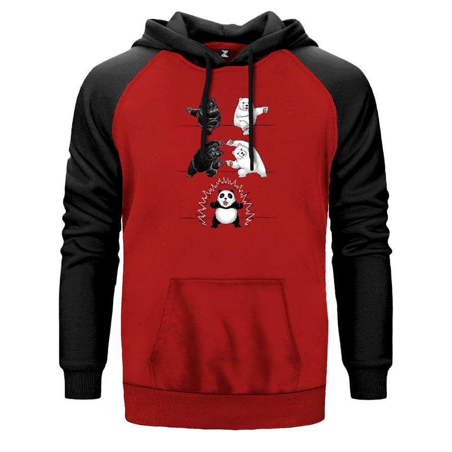 Panda And Bear çift renk reglan kol kapşonlu sweatshirt - kırmızı