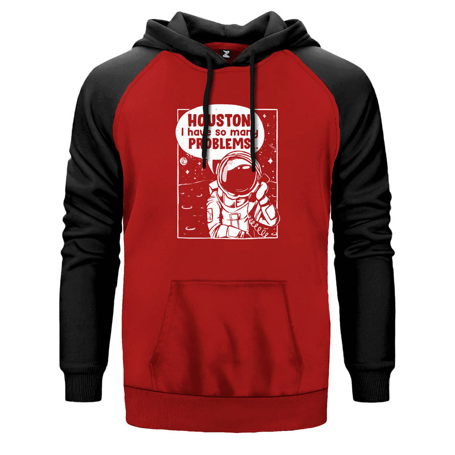 Houston Problems çift renk reglan kol kapşonlu sweatshirt - kırmızı