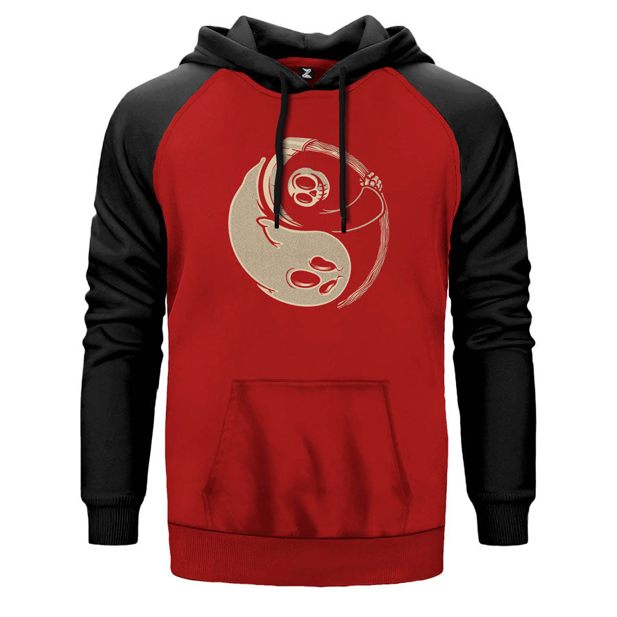 Yingyang Casper çift renk reglan kol kapşonlu sweatshirt - kırmızı