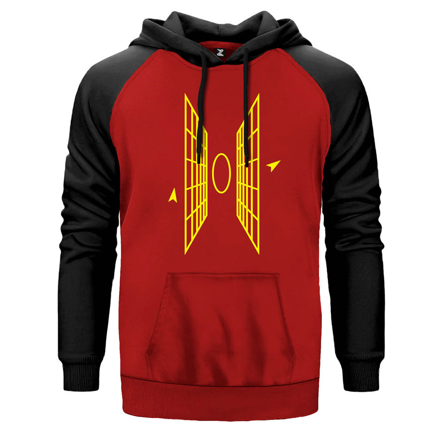 Paralel Evren Geçişi çift renk reglan kol kapşonlu sweatshirt - kırmızı