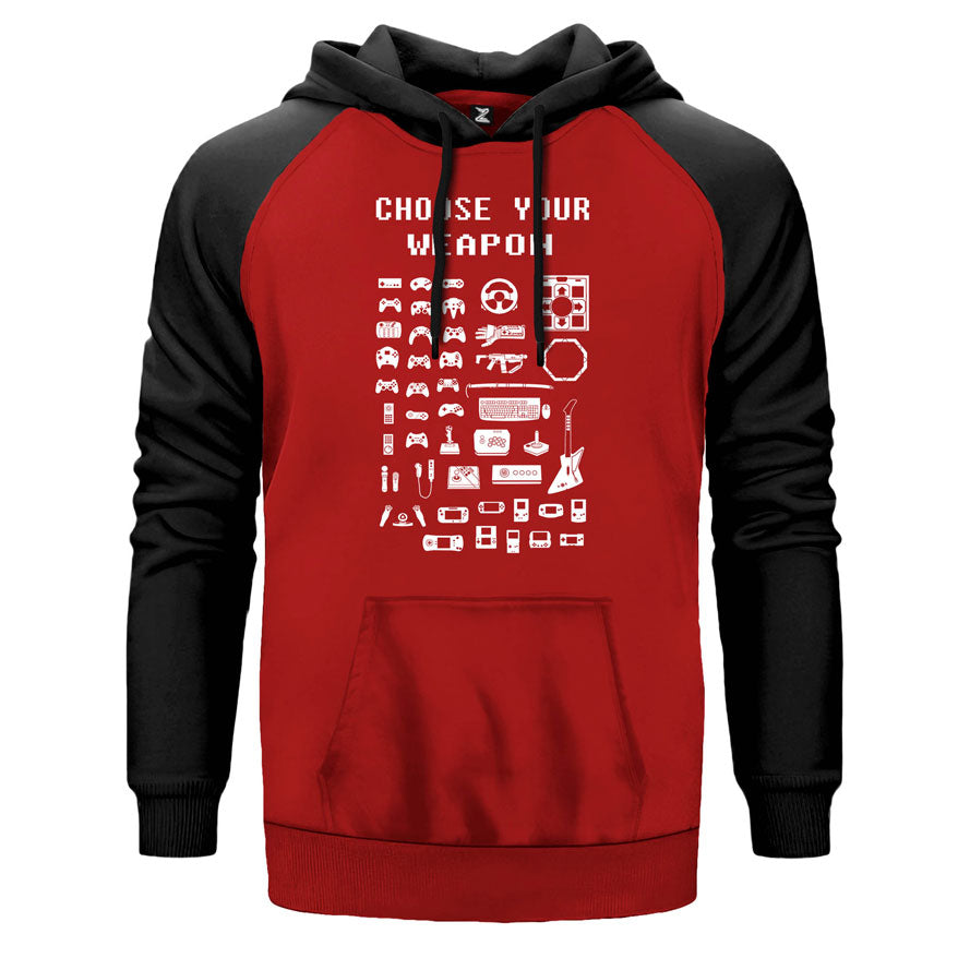Choose Your Weapon çift renk reglan kol kapşonlu sweatshirt - kırmızı