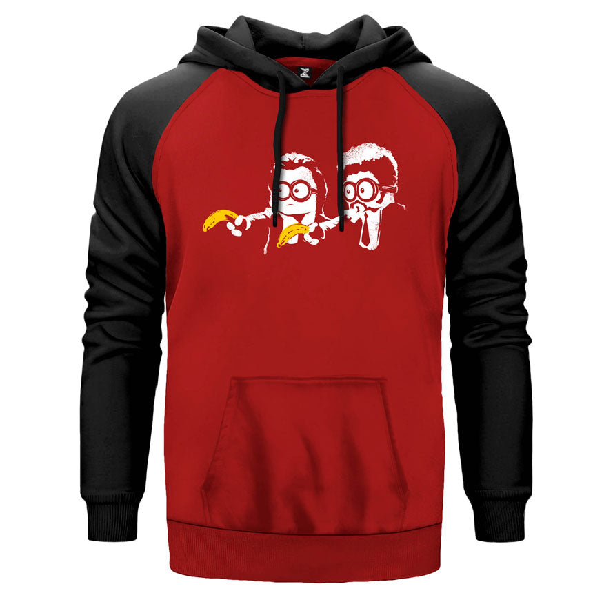 Minion Detective çift renk reglan kol kapşonlu sweatshirt - kırmızı