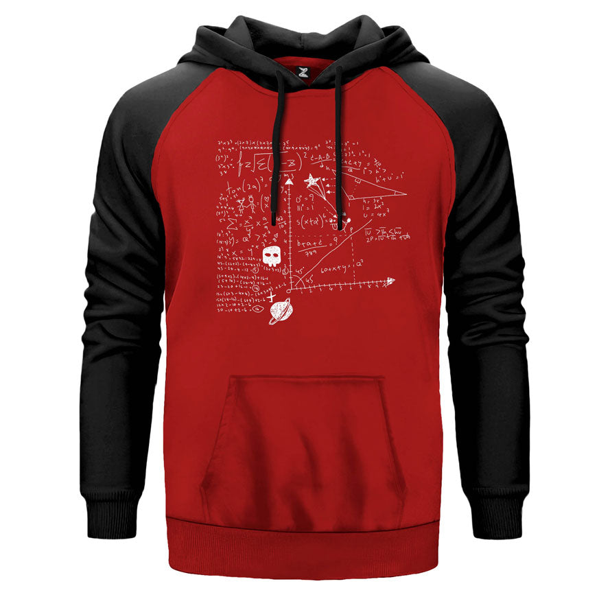 Random Formul çift renk reglan kol kapşonlu sweatshirt - kırmızı
