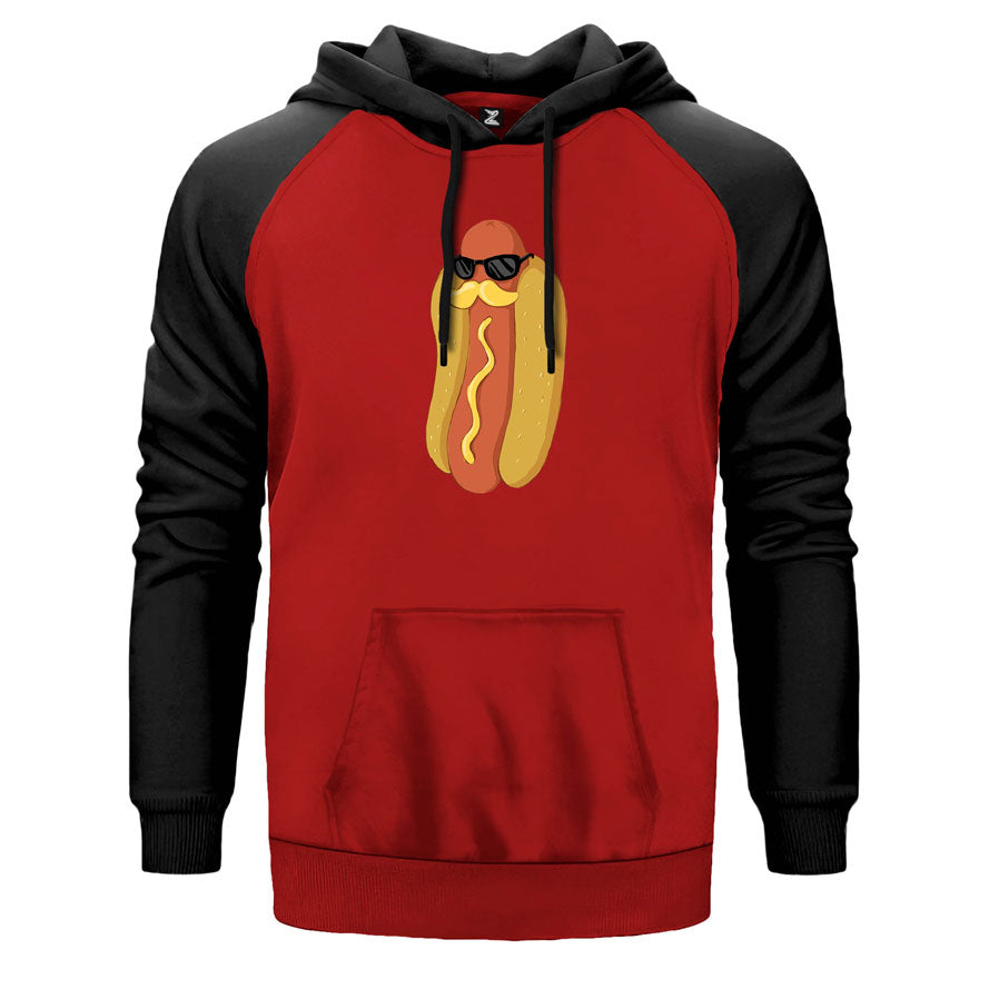 Mr Hotdog çift renk reglan kol kapşonlu sweatshirt - kırmızı