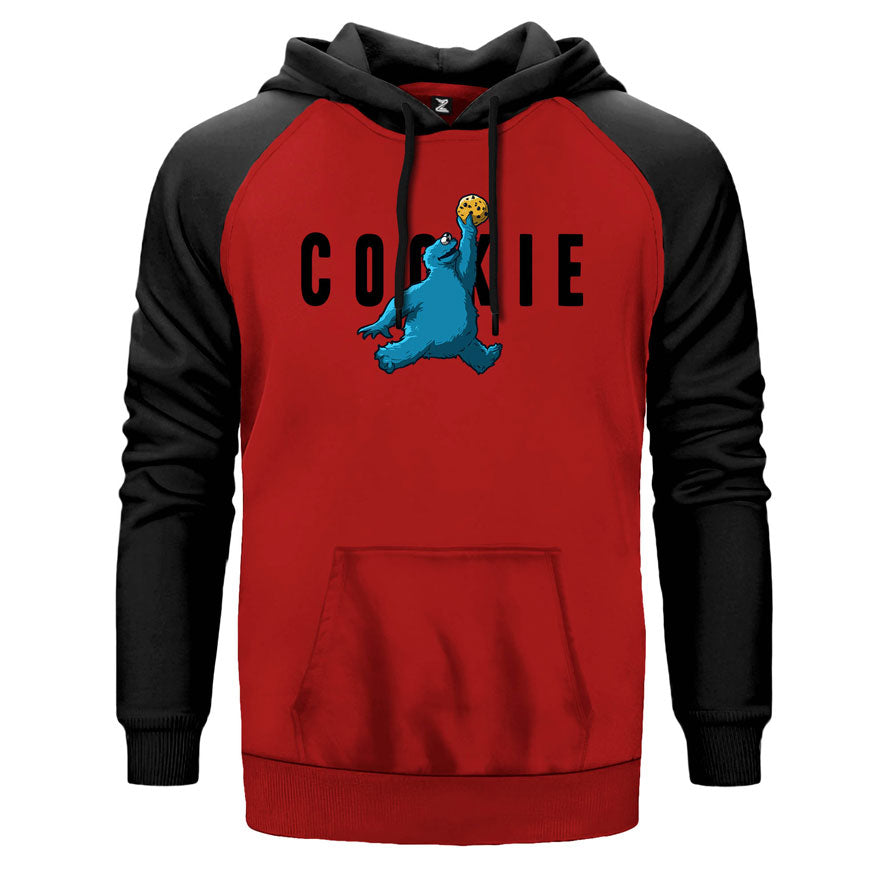 Cookie Monster çift renk reglan kol kapşonlu sweatshirt - kırmızı