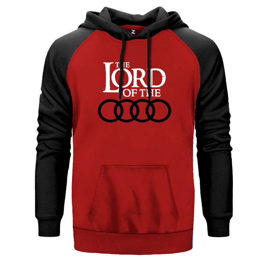 Lord Audi çift renk reglan kol kapşonlu sweatshirt - kırmızı