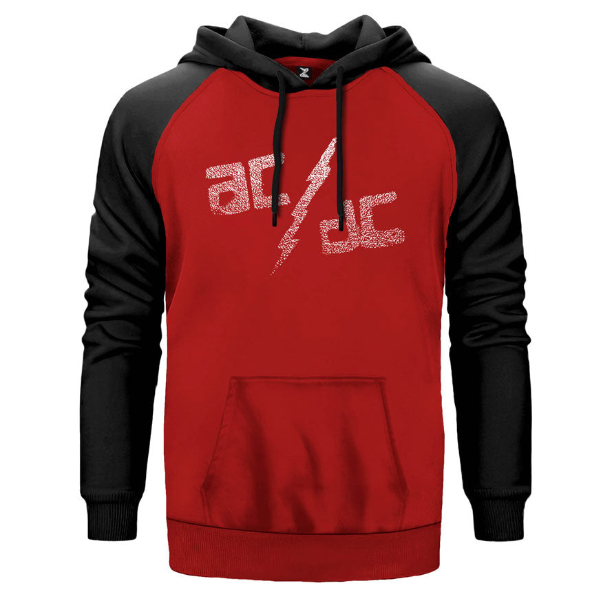 AC DC Sprayed çift renk reglan kol kapşonlu sweatshirt - kırmızı