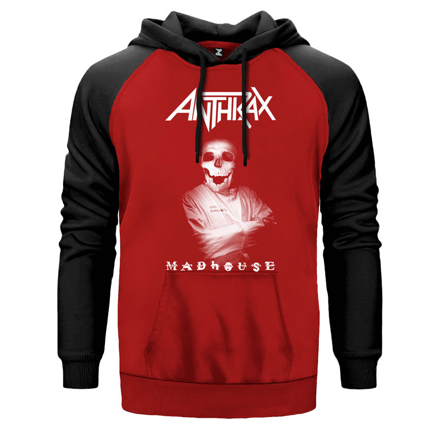 Anthrax Madhouse çift renk reglan kol kapşonlu sweatshirt - kırmızı