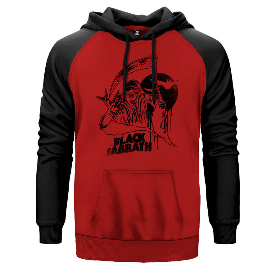 Black Sabbath in Dark çift renk reglan kol kapşonlu sweatshirt - kırmızı