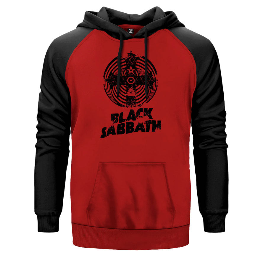 Black Sabbath Band Cross Paranoid çift renk reglan kol kapşonlu sweatshirt - kırmızı