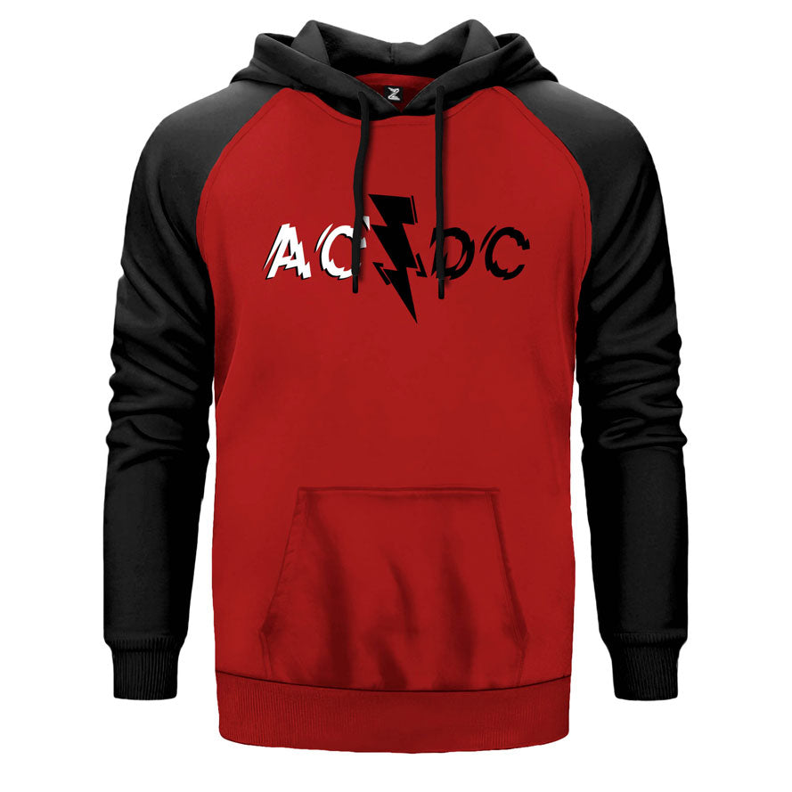 AC DC Lighting Logo çift renk reglan kol kapşonlu sweatshirt - kırmızı