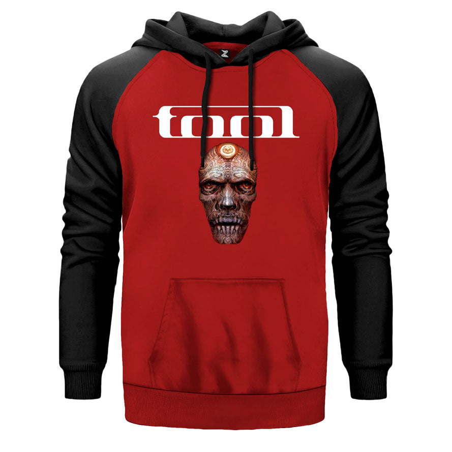 Tool Transparent Face çift renk reglan kol kapşonlu sweatshirt - kırmızı