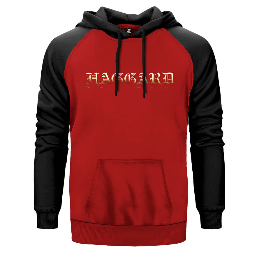 Haggard Logo çift renk reglan kol kapşonlu sweatshirt - kırmızı