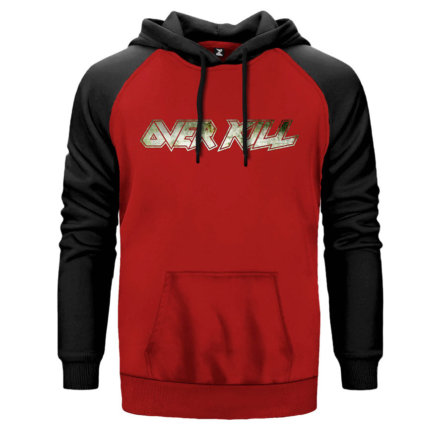 Overkill Logo çift renk reglan kol kapşonlu sweatshirt - kırmızı