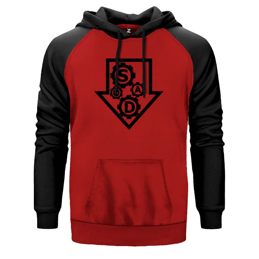 System of a Down Wheel çift renk reglan kol kapşonlu sweatshirt - kırmızı