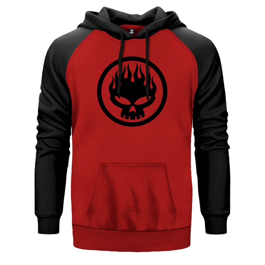 The Offspring Logo çift renk reglan kol kapşonlu sweatshirt - kırmızı