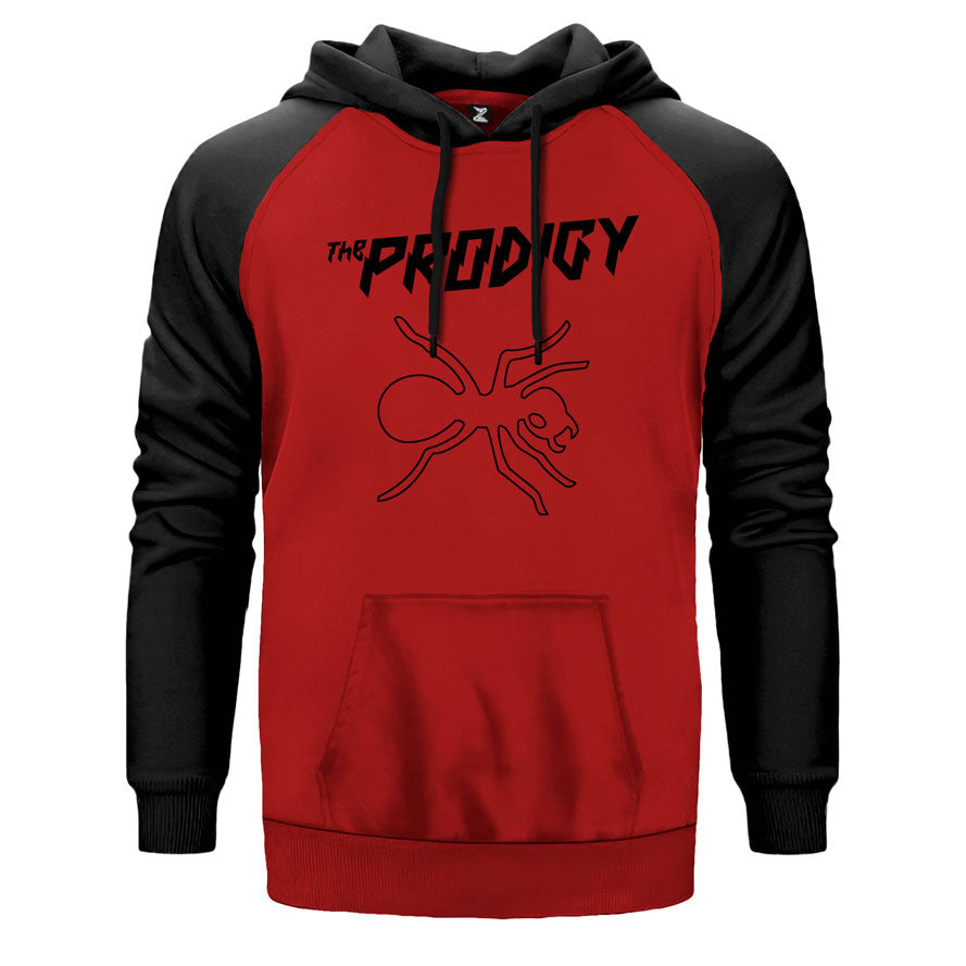 The Poridgy Ant 3 çift renk reglan kol kapşonlu sweatshirt - kırmızı