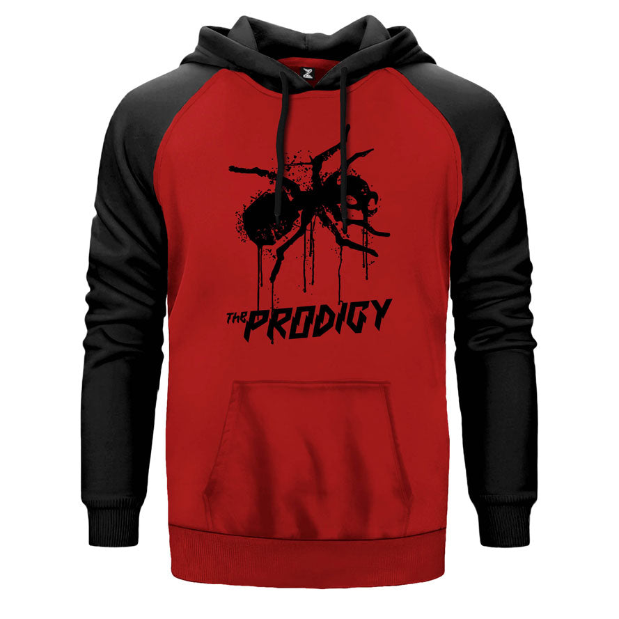 The Prodigy Splash çift renk reglan kol kapşonlu sweatshirt - kırmızı