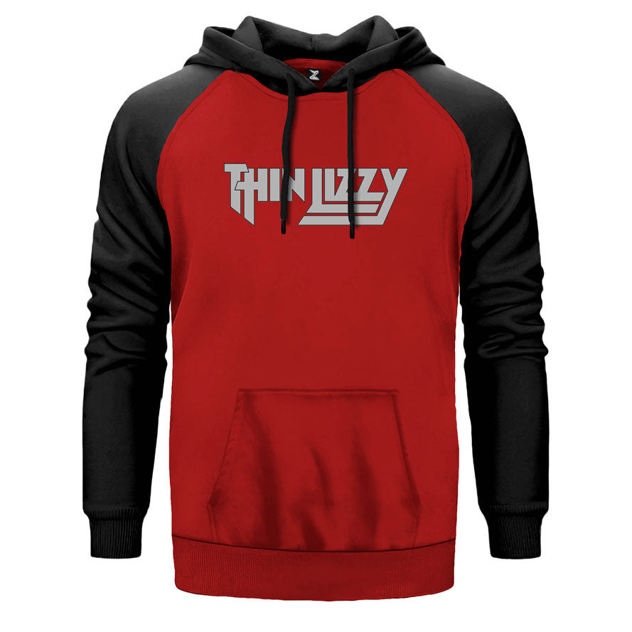 Thin Lizzy Logo çift renk reglan kol kapşonlu sweatshirt - kırmızı
