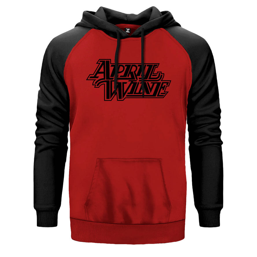 April Wine çift renk reglan kol kapşonlu sweatshirt - kırmızı