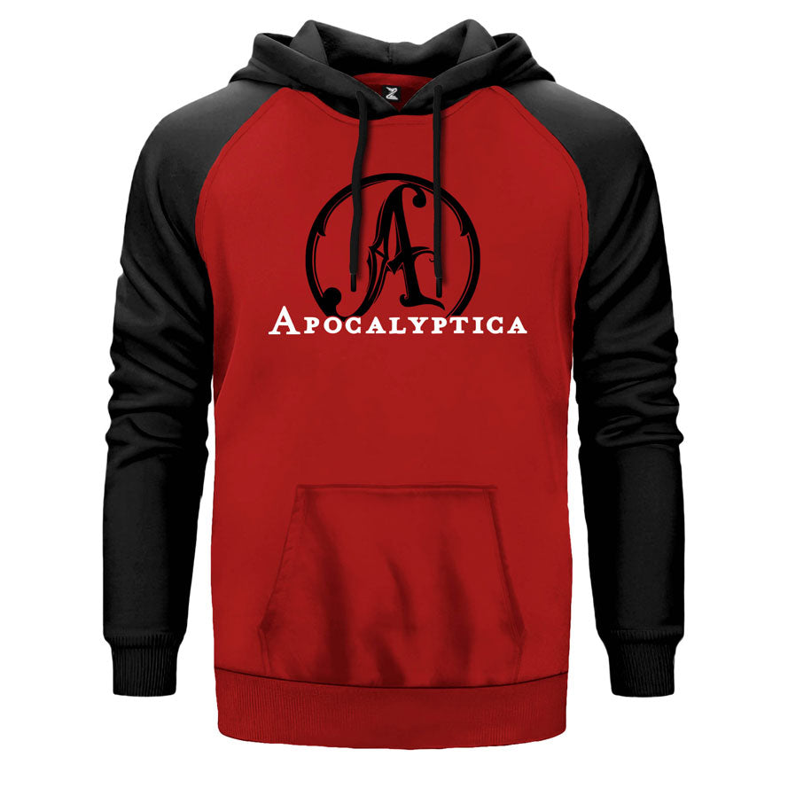 Apocalyptica Logo çift renk reglan kol kapşonlu sweatshirt - kırmızı