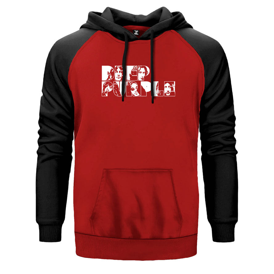 Deep Purple Band 2 çift renk reglan kol kapşonlu sweatshirt - kırmızı