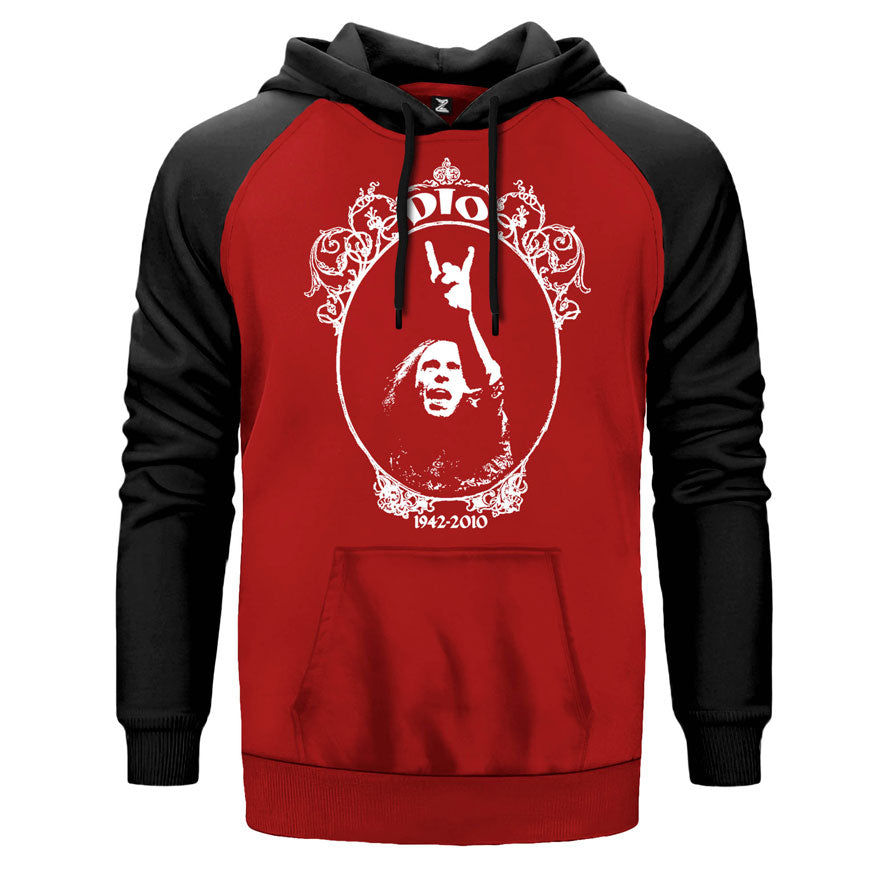 Dio 1942 çift renk reglan kol kapşonlu sweatshirt - kırmızı