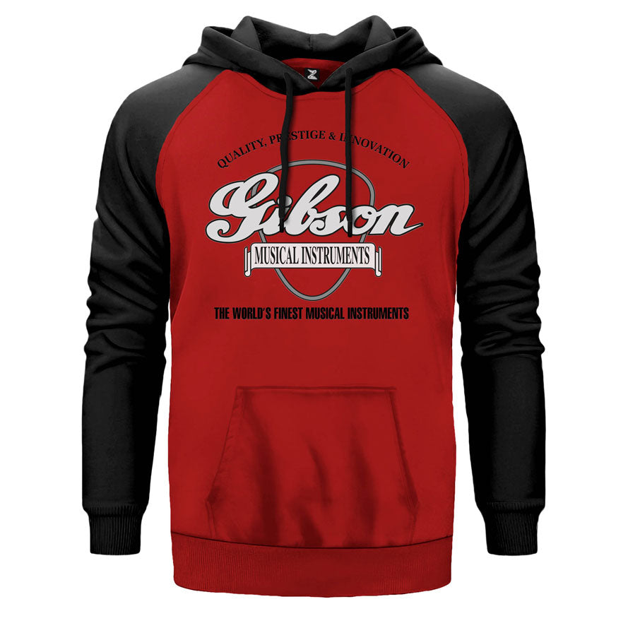 Gibson çift renk reglan kol kapşonlu sweatshirt - kırmızı
