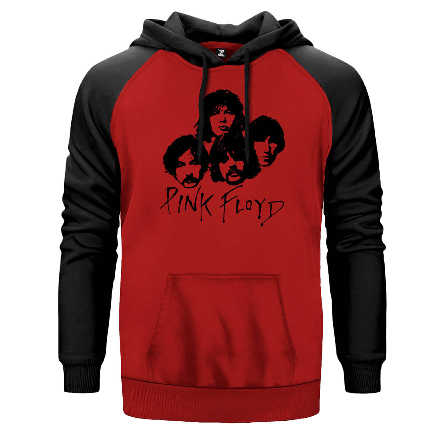 Pink Floyd Group çift renk reglan kol kapşonlu sweatshirt - kırmızı