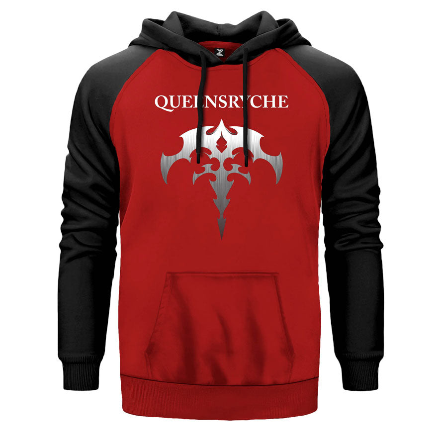 Queensryche Blade çift renk reglan kol kapşonlu sweatshirt - kırmızı