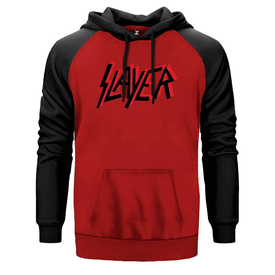 Slayer Flat Logo çift renk reglan kol kapşonlu sweatshirt - kırmızı