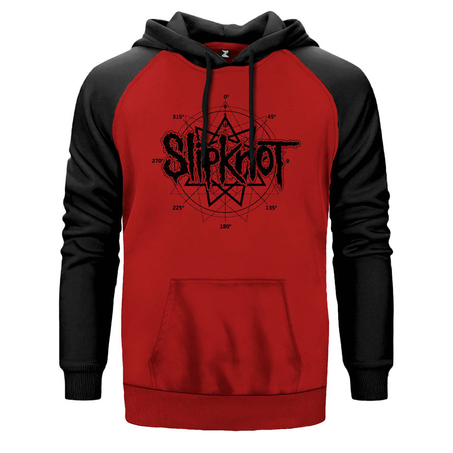 Slipknot Pentagram çift renk reglan kol kapşonlu sweatshirt - kırmızı