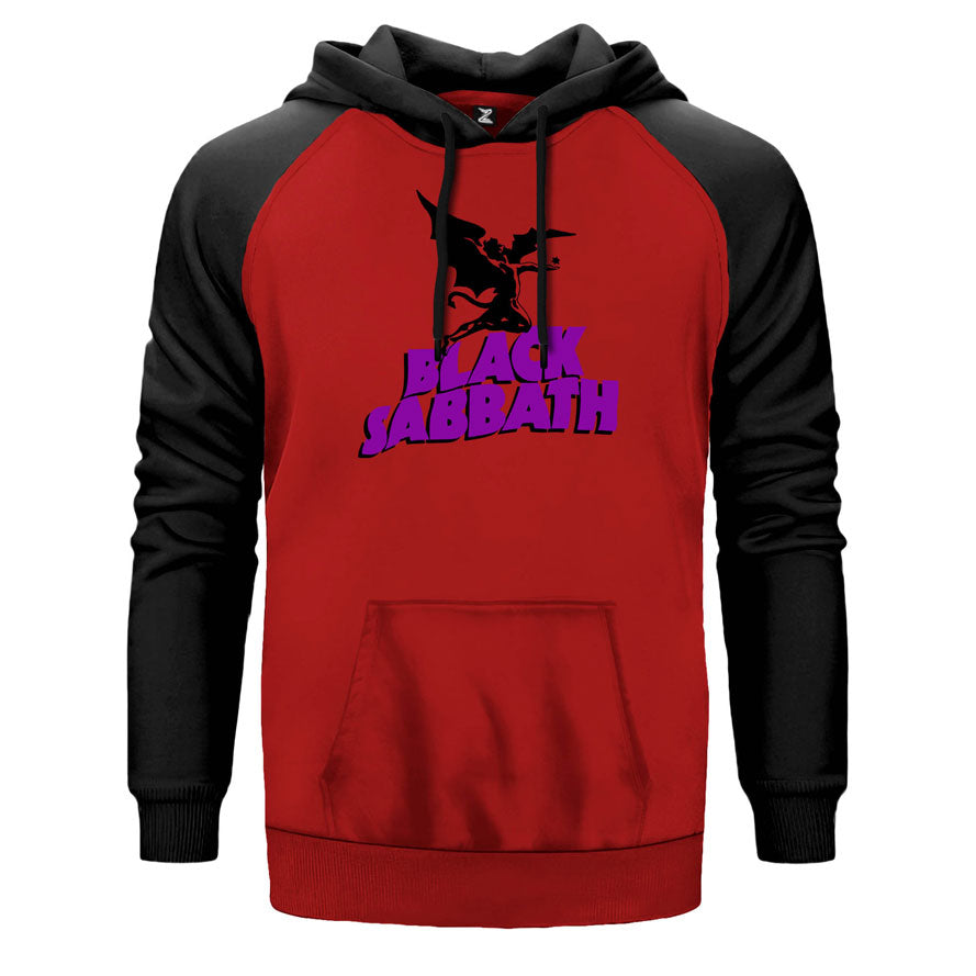 Black Sabbath Cover çift renk reglan kol kapşonlu sweatshirt - kırmızı