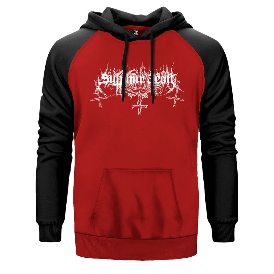 Sulphur Aeon Logo çift renk reglan kol kapşonlu sweatshirt - kırmızı
