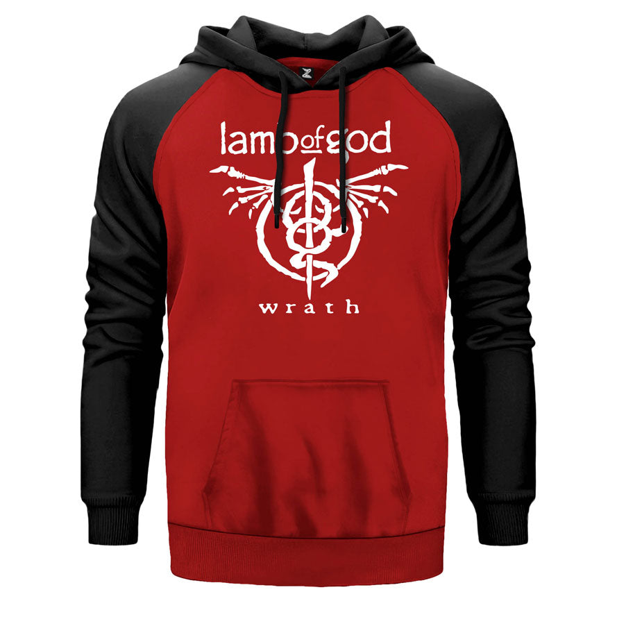 Lamb Of God Wrath çift renk reglan kol kapşonlu sweatshirt - kırmızı