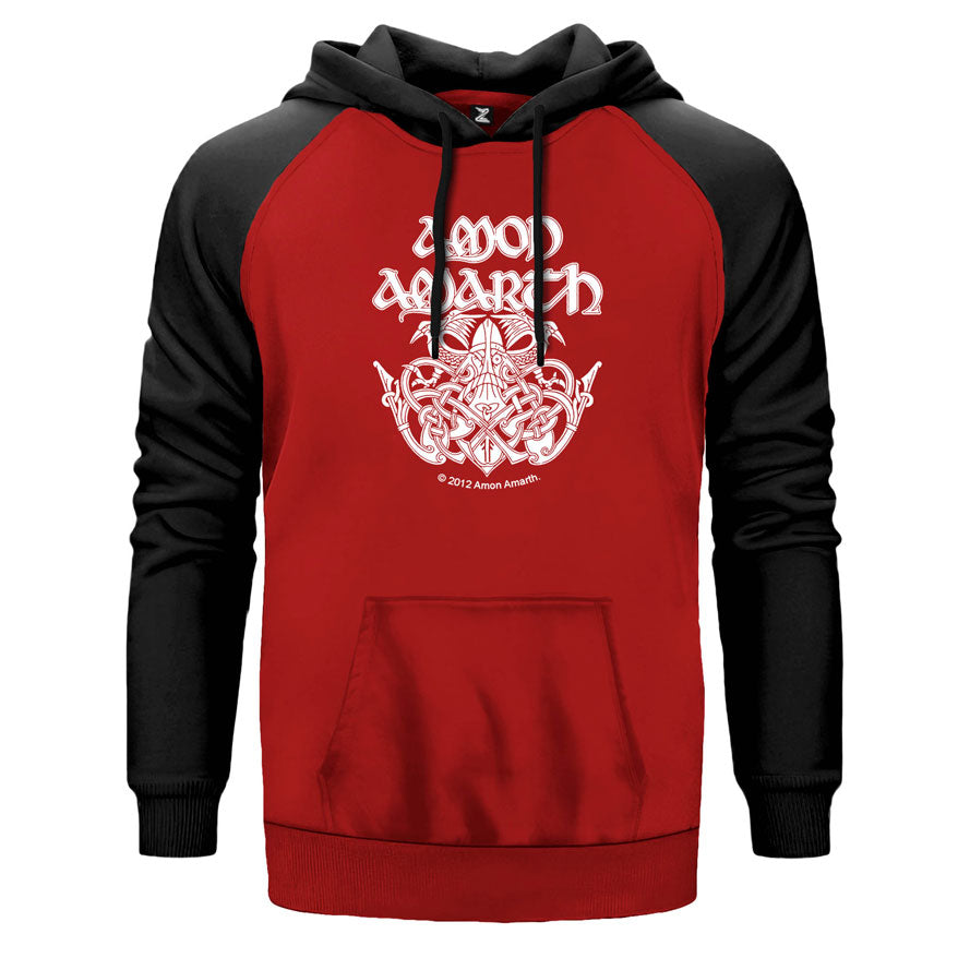 Amon Amarth Battle çift renk reglan kol kapşonlu sweatshirt - kırmızı