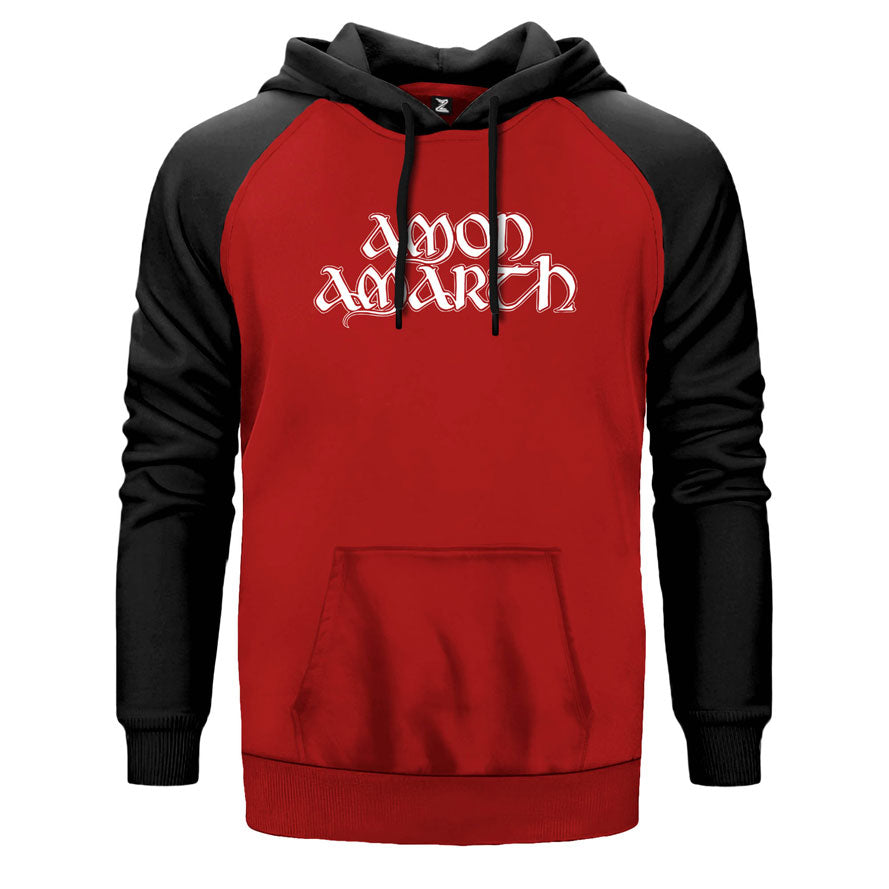 Amon Amarth Classic çift renk reglan kol kapşonlu sweatshirt - kırmızı