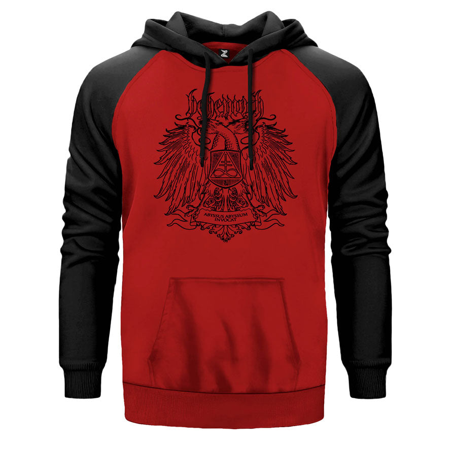 Behemoth Abyssus Abyssum çift renk reglan kol kapşonlu sweatshirt - kırmızı