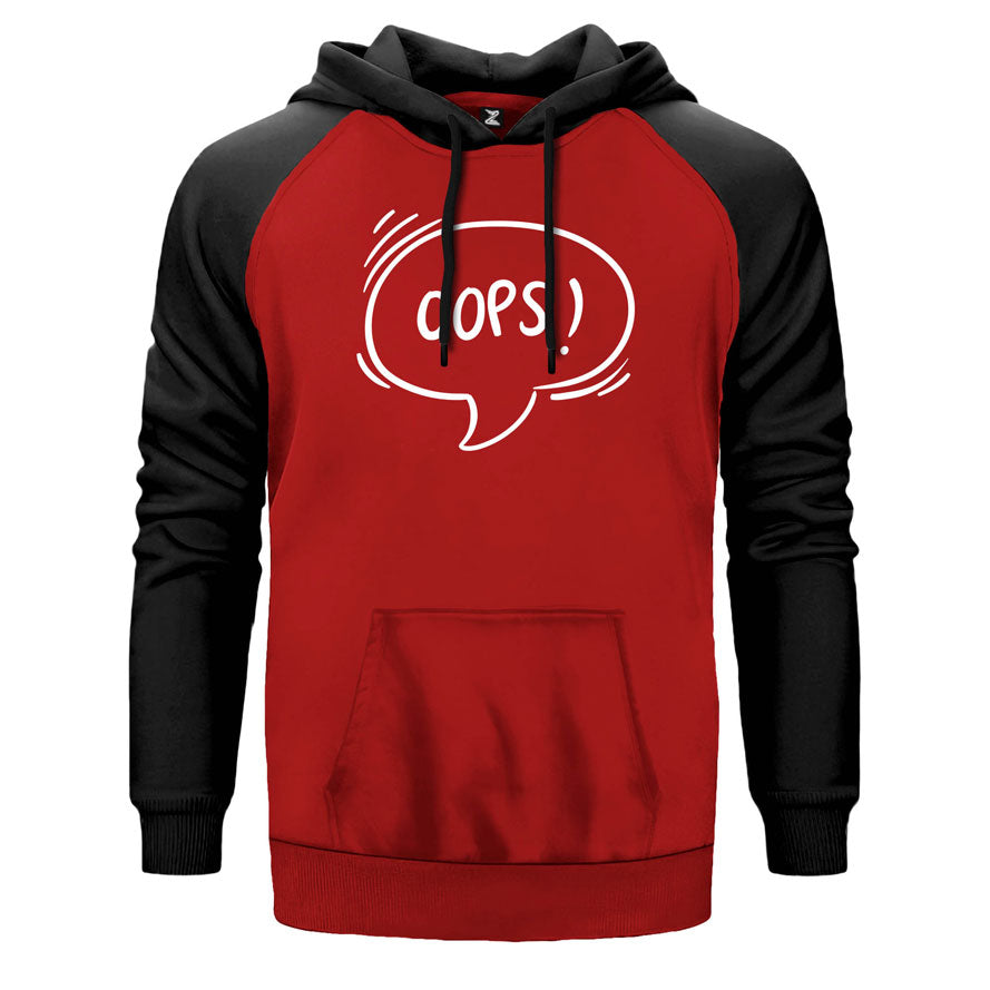 Ops çift renk reglan kol kapşonlu sweatshirt - kırmızı