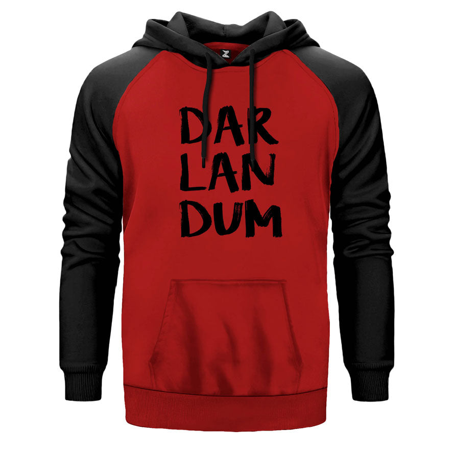 Darlandum çift renk reglan kol kapşonlu sweatshirt - kırmızı