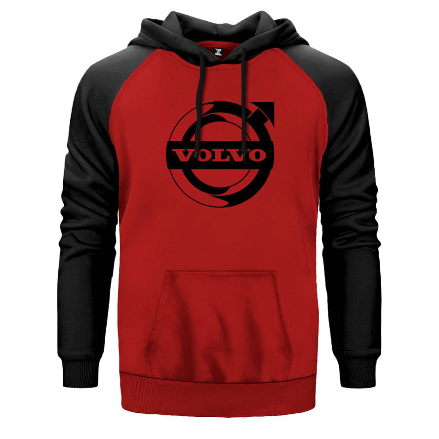 Volvo Amblem çift renk reglan kol kapşonlu sweatshirt - kırmızı