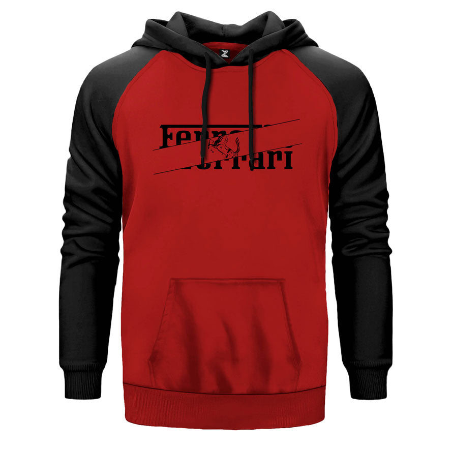 Ferrari Incision çift renk reglan kol kapşonlu sweatshirt - kırmızı