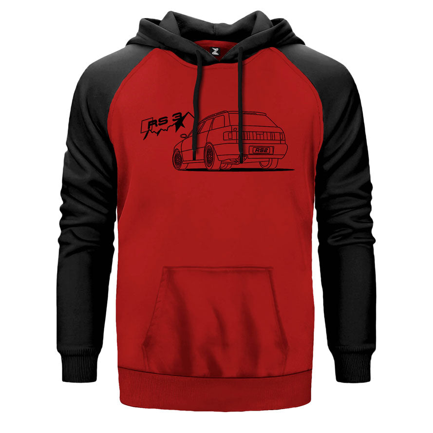 Audi RS2 Mountain's çift renk reglan kol kapşonlu sweatshirt - kırmızı