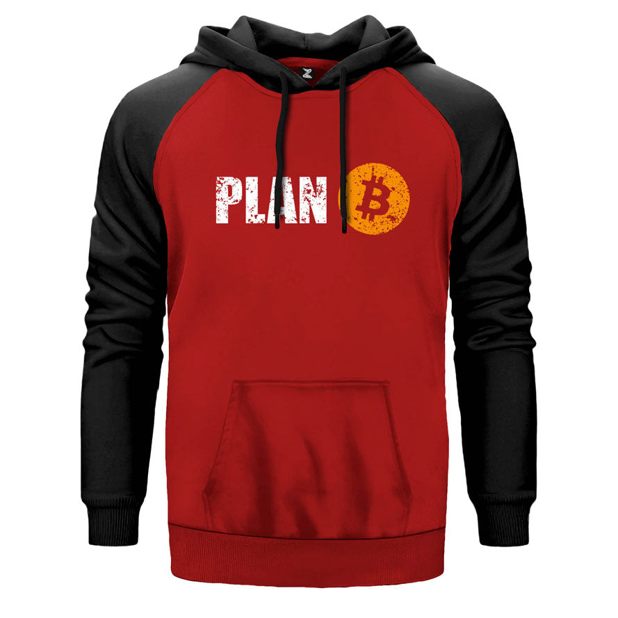 Kripto Para Plan B çift renk reglan kol kapşonlu sweatshirt - kırmızı