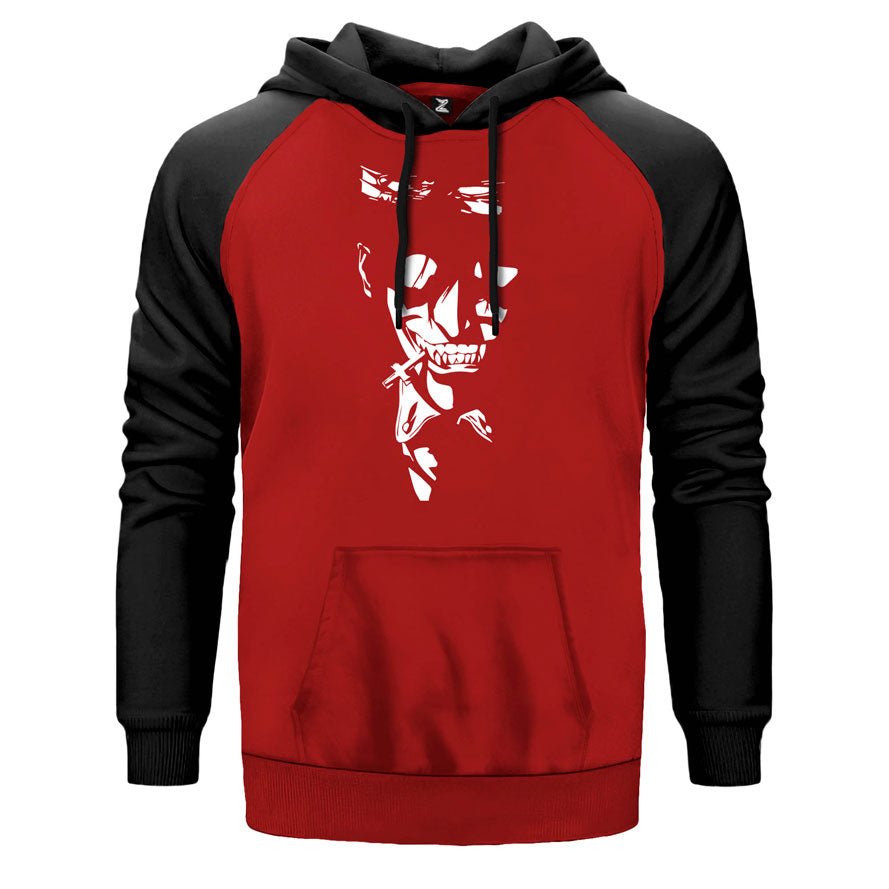 Hellsing Ultimate Cross çift renk reglan kol kapşonlu sweatshirt - kırmızı