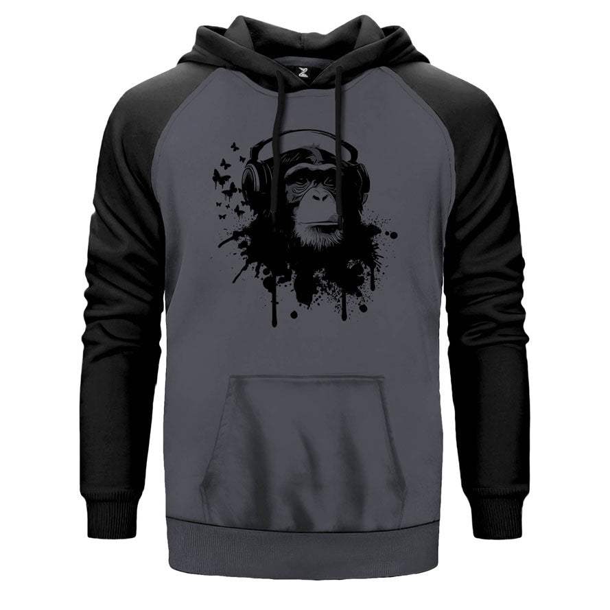 Maymun ve Müzik Çift Renk Reglan Kol Sweatshirt