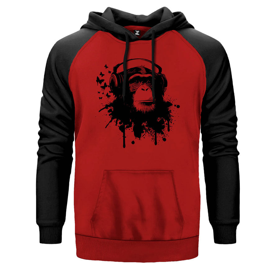 Maymun ve Müzik Çift Renk Reglan Kol Sweatshirt