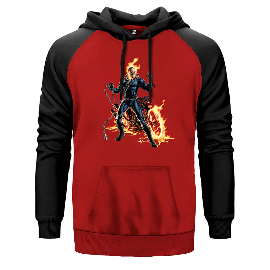 Ghost Rider The Laugh Of The Dead çift renk reglan kol kapşonlu sweatshirt - kırmızı