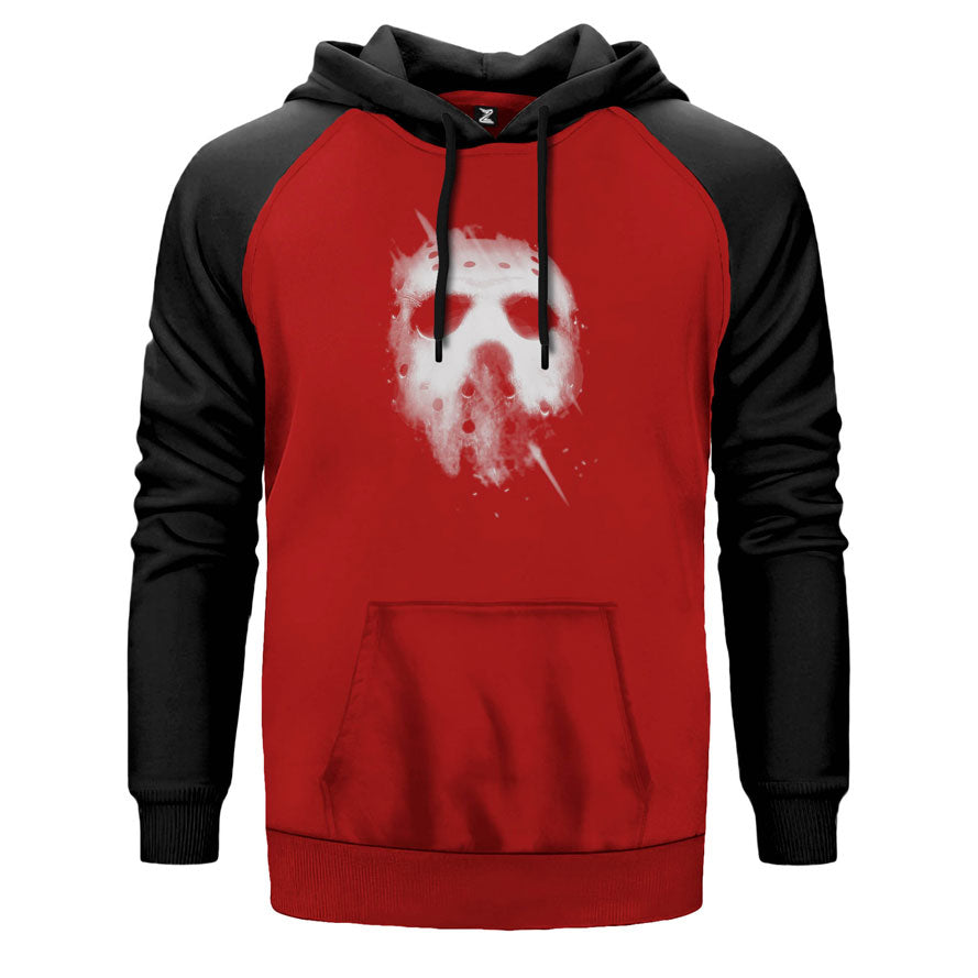 Friday The 13Th çift renk reglan kol kapşonlu sweatshirt - kırmızı