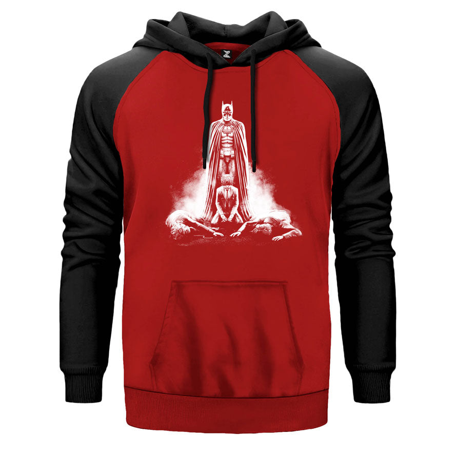 Batman Mom and Dad Death çift renk reglan kol kapşonlu sweatshirt - kırmızı